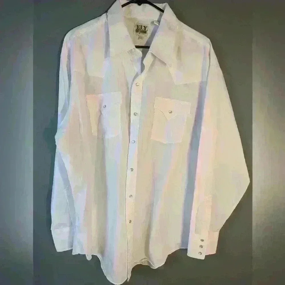 Ely cattleman White button down long sleeve shirt with pearl snaps 18 1/2  36